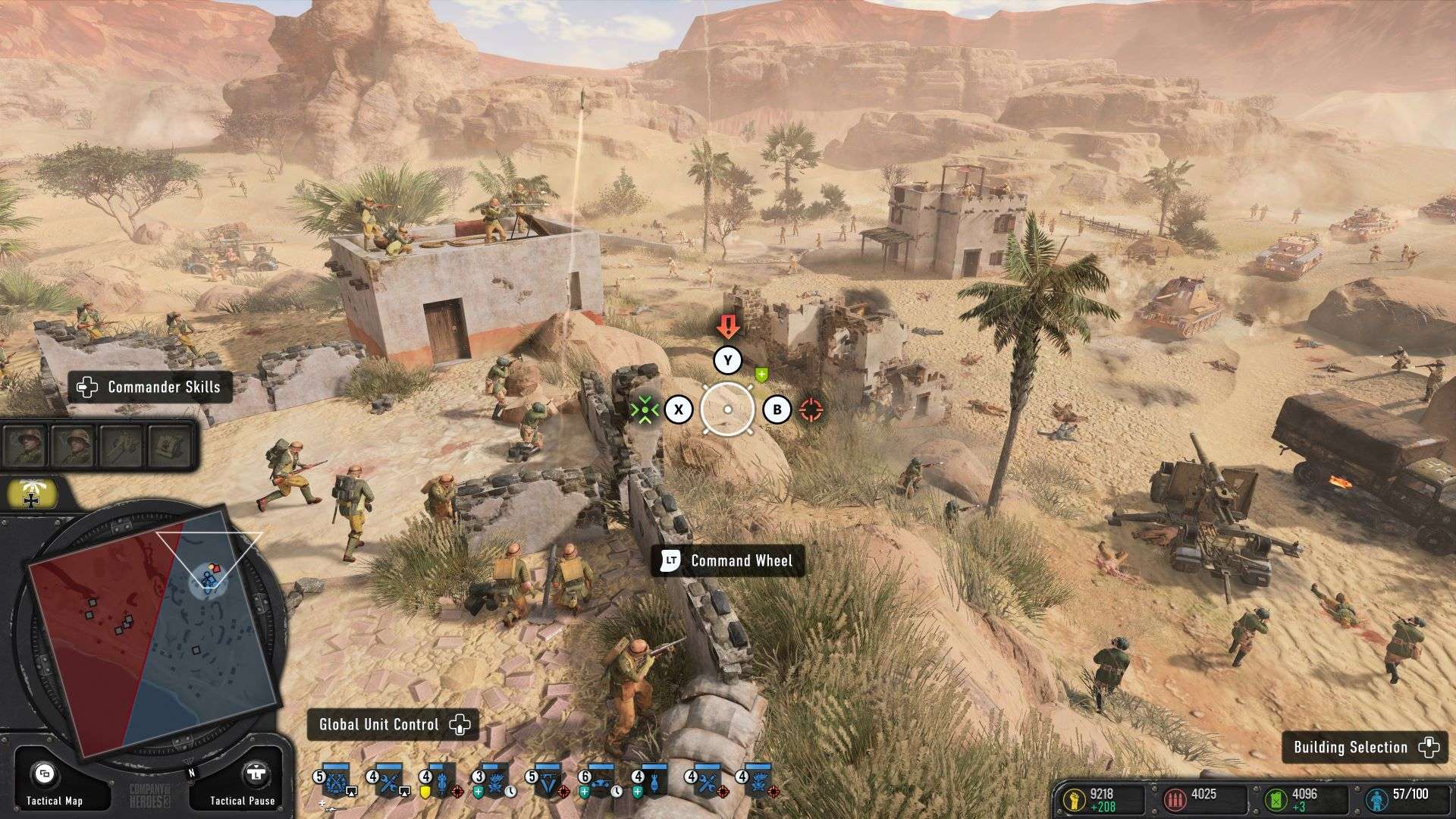 A Company of Heroes 3 screenshot showing the unit command wheel