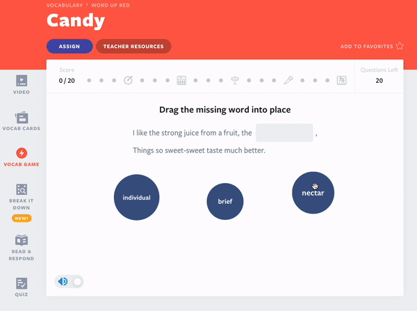 Flocabulary Candy lesson Vocab Game