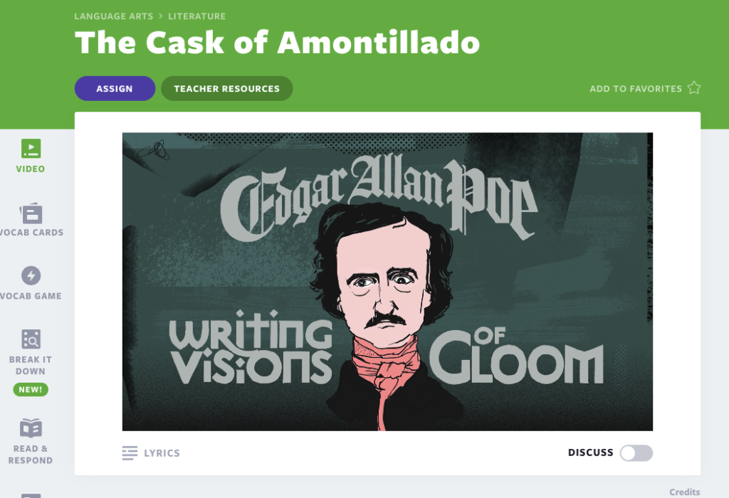 The Cask of Amontillado Flocabulary lesson cover