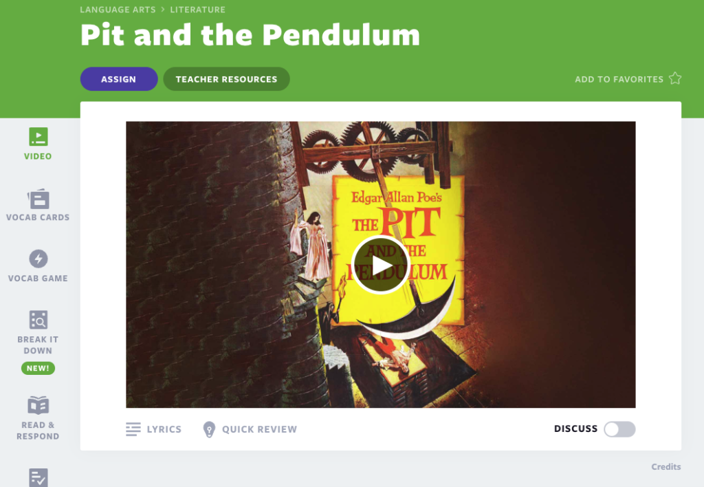 Pit and the Pendulum Flocabulary lesson cover