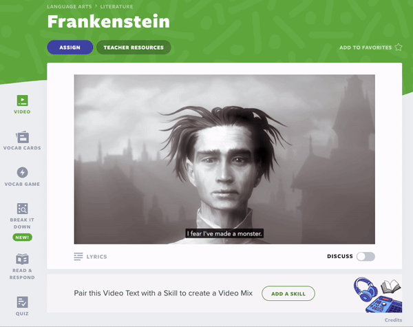 Frankenstein Flocabulary video