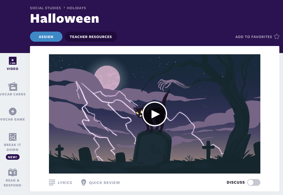 Flocabulary Halloween lesson cover