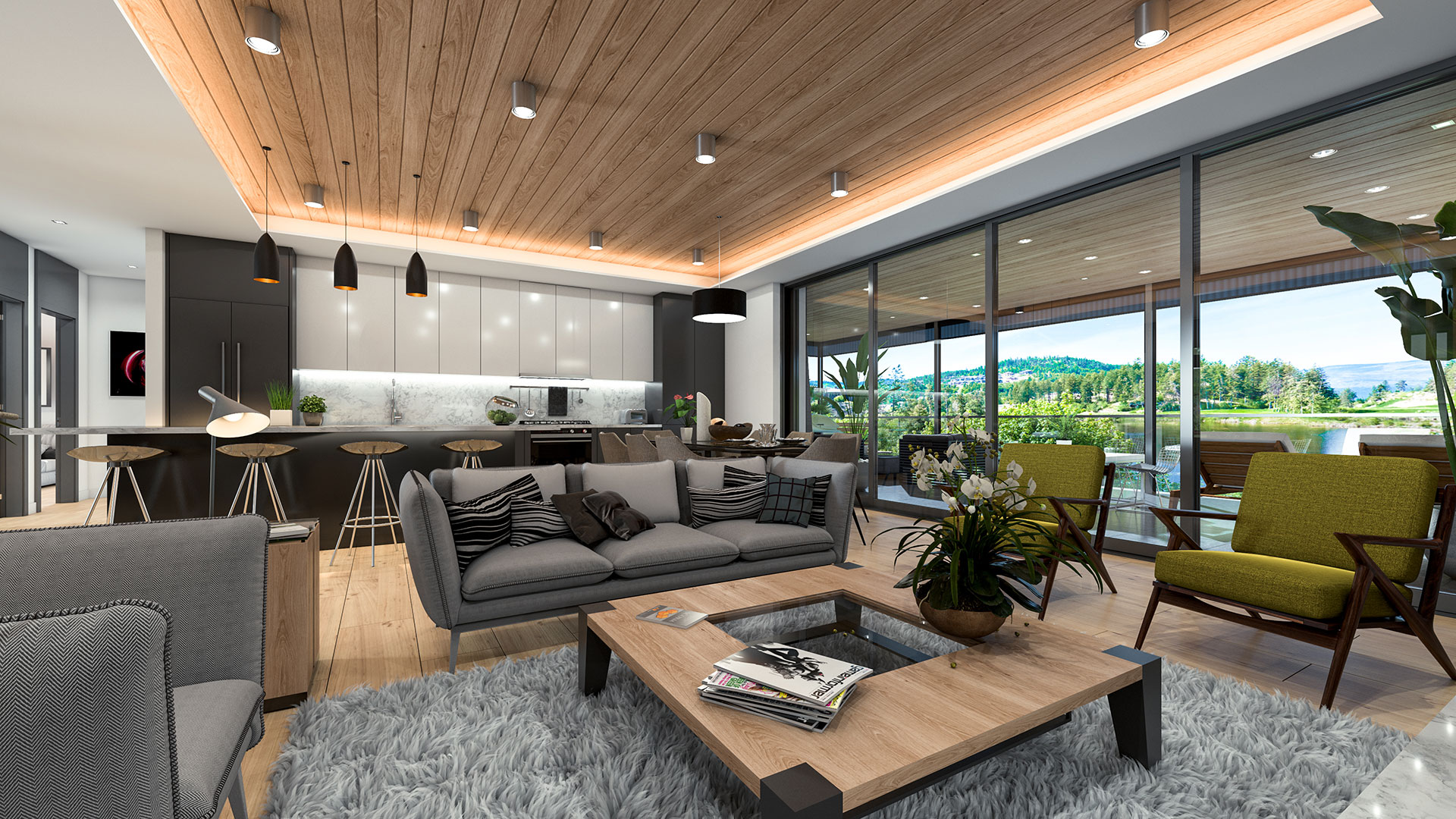 living room architectural rendering for the majestic