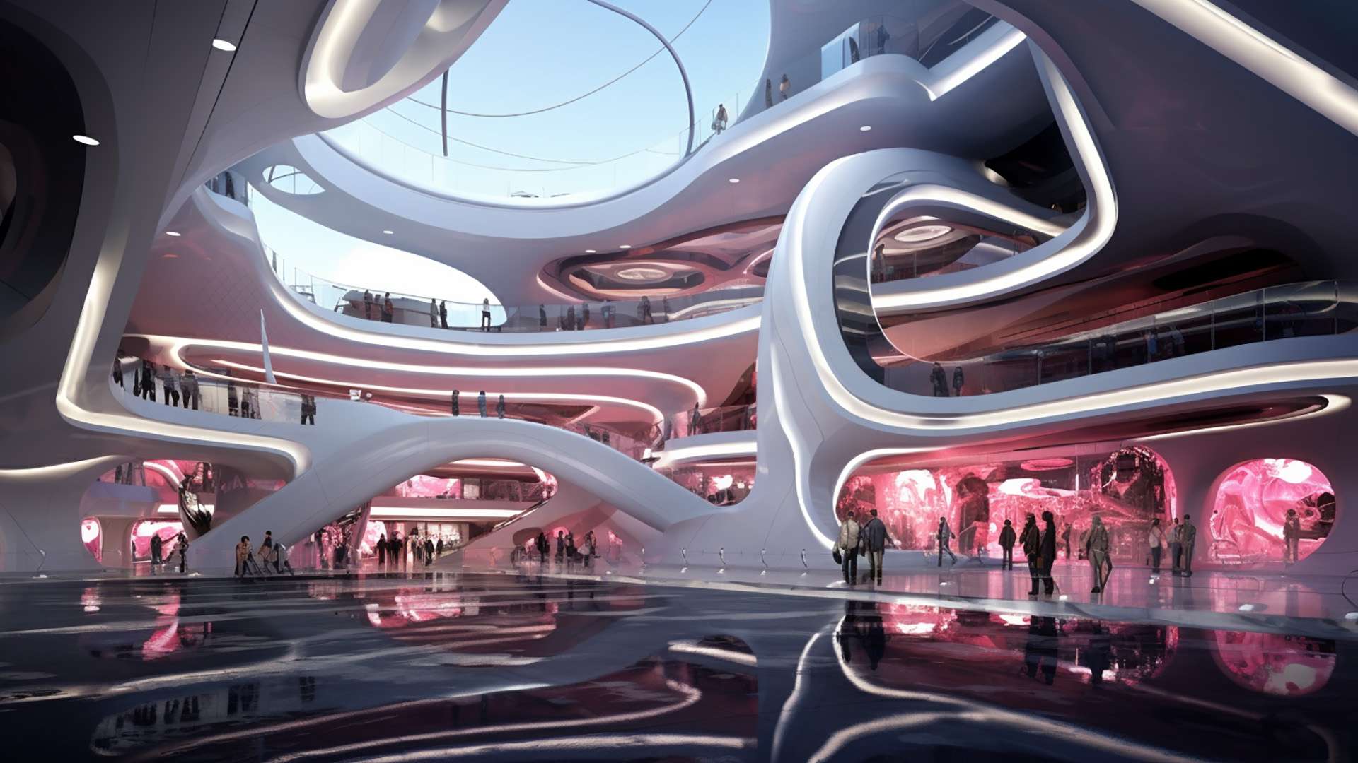futuristic shopping mall interior rendering created by generative ai midjourney