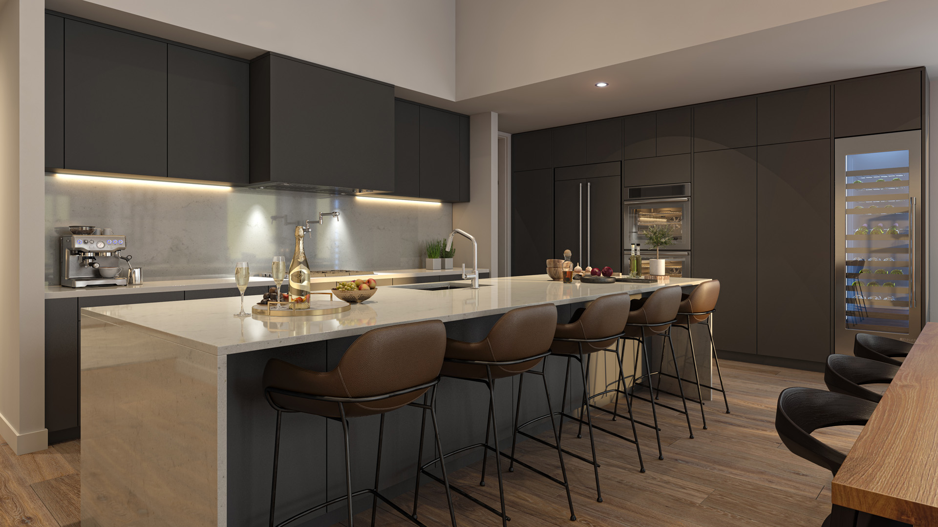 Kitchen Rendering from Pacific Point Unit B Penthouse in Dark Color Option