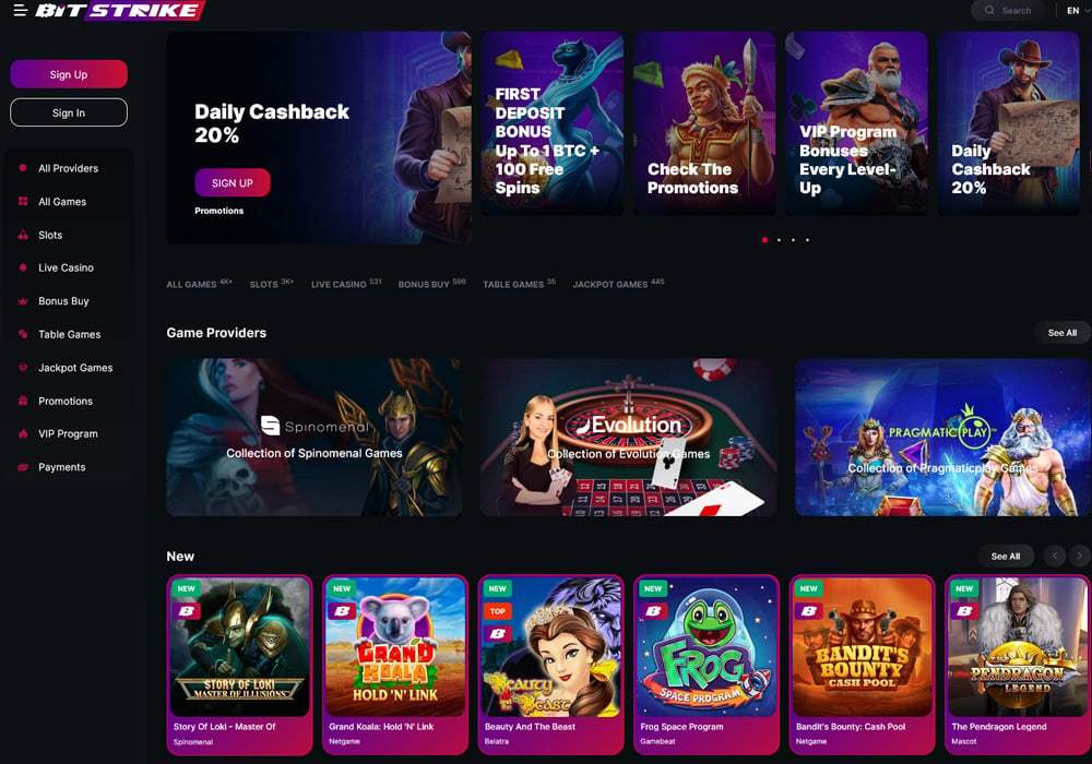 Bitstrike Casino Homepage
